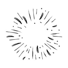 Sunburst doodle illustration. Star burst hand drawn linear explosion. Handmade Design elements.