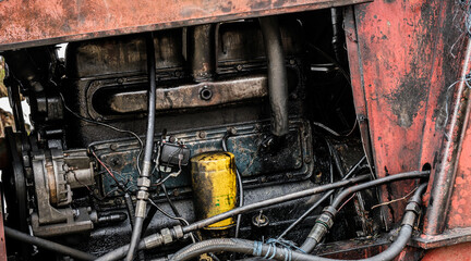 dirty diesel engine, close up view
