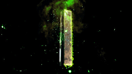 Metallic number 1 with green electricity sparks and glowing neon heat. 3D illustration.