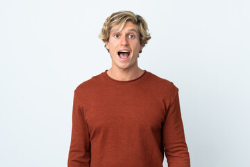 English man over isolated white background with surprise facial expression