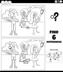 differences game with school children coloring book page