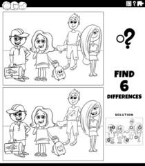 differences game with school kids coloring book page