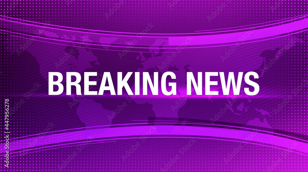 Poster modern breaking news latest purple color background with world map and particle dots connecting. new