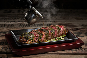 Sliced Japanese style beef steak seasoned with sauce
