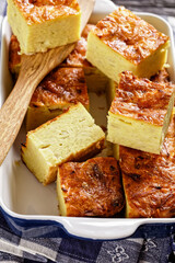 potato kugel, casserole of grated potato, top view