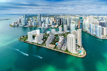 Fototapeta premium Aerial View from a Helicopter of Miami Downtown,.Brickell Key.South Miami Beach, .Miami Dade,.Florida.North America,.USA