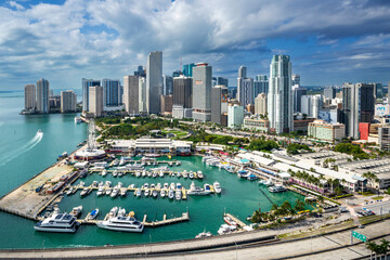 Aerial View from a Helicopter of Miami Downtown, Marketplace.South Miami Beach, .Miami...