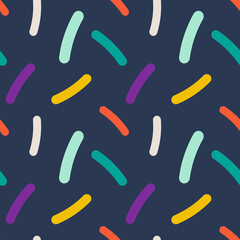 Rainbow sprinkles pattern. For textile, product application. Blue background. Sweet and fun. Vector illustration, flat design