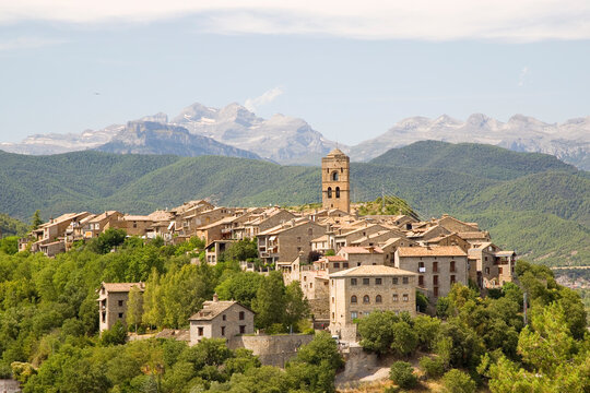 View of Ainsa, a beautiful town located in Pyrenees mountains, Huesca, Aragon, Spain.