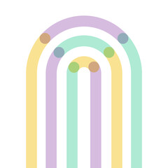 Abstract geometrical long rainbow. Pastel colors: yellow, violet and turquoise. Vector illustration, flat design