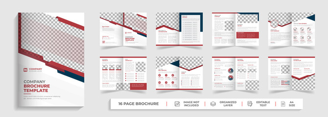 Corporate modern bi fold brochure template and company profile with red and black creative shapes annual report design ,Multipurpose editable template
