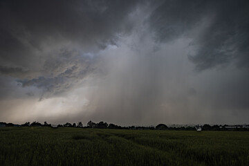 Storm over Field during climate change wirh rainfall