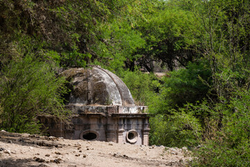 Abandoned remains of an old roman style bath in the ex hacienda Pozo del Carmen, Armadillo de los...