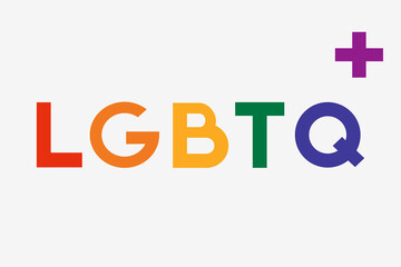 LGBTQ plus colorful letters, pride month, gay, lesbian, bisexual, queer, trans. Lettering, typography. Colorful type design for banner, social media, post, poster or article.