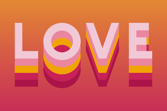 Lettered word love with gradient. Colorful flat design, typography