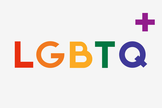 LGBTQ Plus Colorful Letters, Gender, Pride Month, Identity. Lettering, Typography. Flat Desing