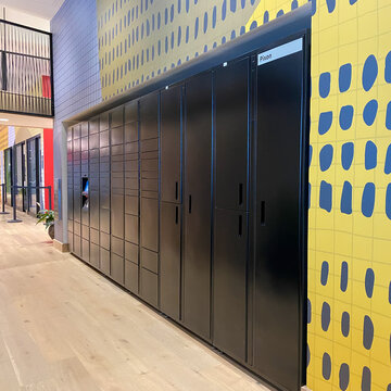An Amazon hub locker in an apartment complex where packages are delivered safely to residents.