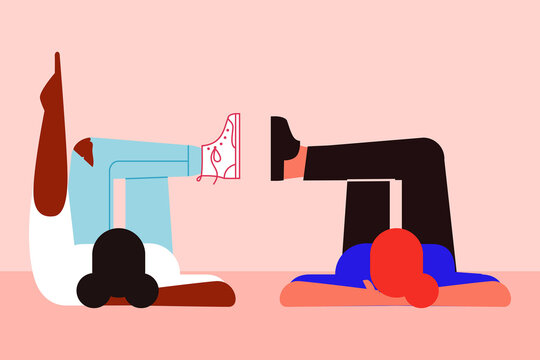 Two women, girls lying down, being in the moment. Concept illustration on free time, connection and friendship. Flat design.
