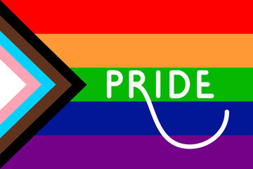 Word pride lettered on progress pride flag. Diversity, LGBTQ+, equality, human rights. Flat design - obrazy, fototapety, plakaty