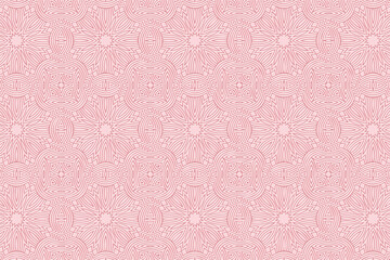 Geometric volumetric convex 3D pattern for wallpapers, presentations, websites, textiles. Embossed decorative background in traditional oriental style. Pink floral texture with ethnic ornament.