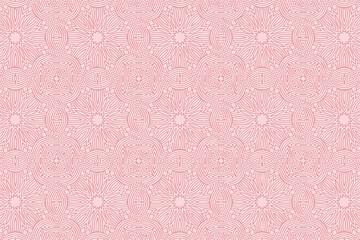 Geometric volumetric convex 3D pattern for wallpapers, presentations, websites, textiles. Embossed decorative background in traditional oriental style. Pink floral texture with ethnic ornament.