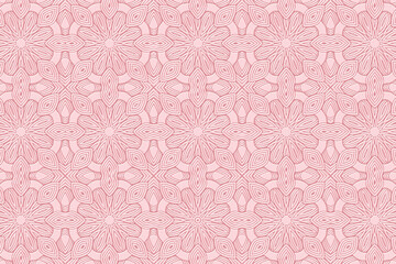 Geometric volumetric convex 3D pattern for wallpapers, presentations, websites, textiles. Embossed artistic background in traditional oriental style. Pink floral texture with ethnic ornament.