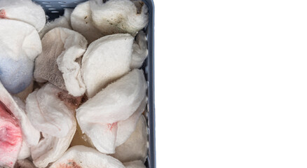 makeup dirty cotton pads cosmetics trash close-up