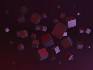 Many flying cubes 3d render illustration