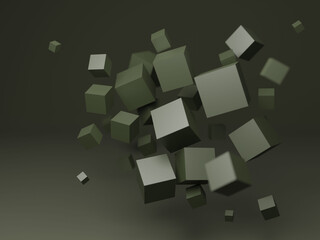 Fototapeta na wymiar Many flying cubes 3d render illustration