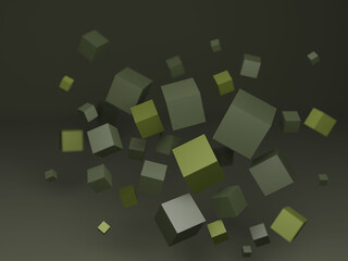 Fototapeta na wymiar Many flying cubes 3d render illustration