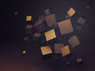 Many flying cubes 3d render illustration