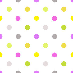 Seamless pattern with colorful dots on a white background.
