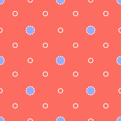 Seamless pattern with white and blue dots on a red background.
