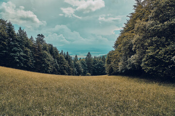 Beautiful aerial panoramic view of the Pieniny National Park, Poland in sunny day. Sokolica and Trzy Korony - English: Three Crowns (the summit of the Three Crowns Massif) © udmurd
