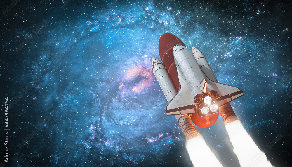 Aufkleber Space shuttle in far bright space with galaxy. View on space shuttle and milky way. Elements of this image furnished by NASA