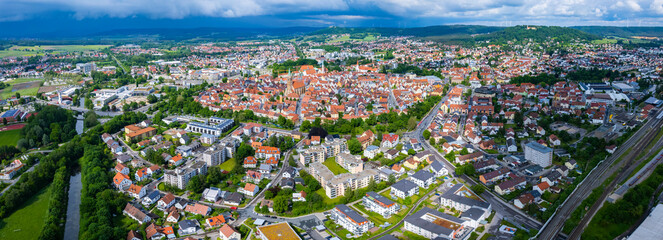 Aerial view of the city Neumarkt in der Oberpfalz in Germay, Bavaria on a sunny day in spring - obrazy, fototapety, plakaty
