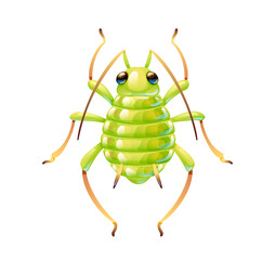 Top view of a cartoon cute green aphid. Vector