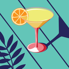 Illustration in MIDCENTURY RETRO ART style,martini in a transparent glass. Vector
