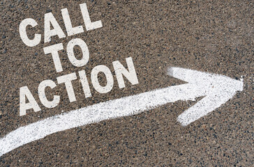 On the asphalt road markings an arrow with the inscription - CALL TO ACTION