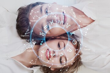 Horoscope astrology zodiac illustration with happy couple