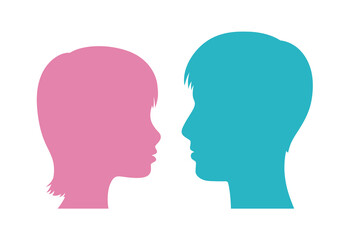 Man and woman heads silhouette flat icons