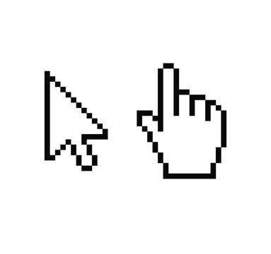 Pixel cursors icons: mouse and hand