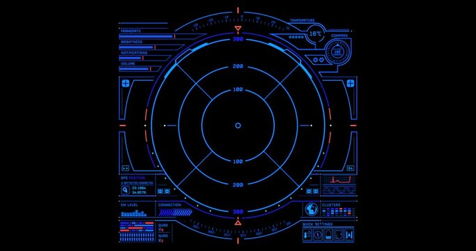 sci-fi interface elements, futuristic hud, start up animation, radar, sonar, watch, cockpit, hologram