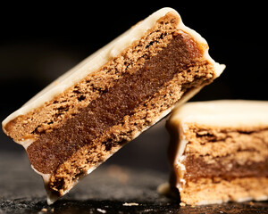 Alfajor de chocolate blanco relleno con dulce de leche