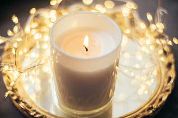 Holiday decorations with candles and lights, wedding decor