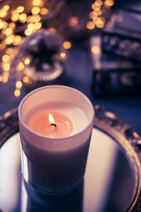 Holiday decorations with candles and lights, wedding decor