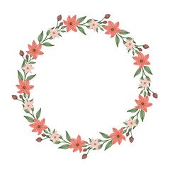 circle frame with orange flowers and green leaf border for wedding card