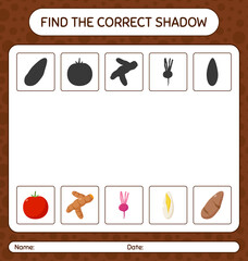 Find the correct shadows game with vegetables. worksheet for preschool kids, kids activity sheet