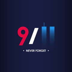 9/11 USA Never Forget September 11, 2001. Vector  illustration poster cover. Blurred Twin Towers WTC Patriot day, USA National Day of Remembrance, Memorial Day United States. 11.09.2001. Never Forget