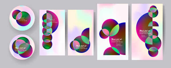 Gradient mesh cover set of backgrounds texture foil pearl shades. Abstract stylish gradient with holographic foil. 90s, 80s retro style